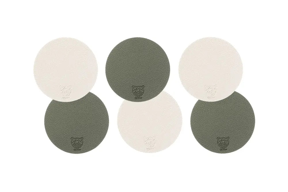 Björn Wendbare Untersetzer "rund" - recyceltes Leder - 6 tlg. - Creme/Grün kaufen Bjorn Schweiz Webshop Onlineshop