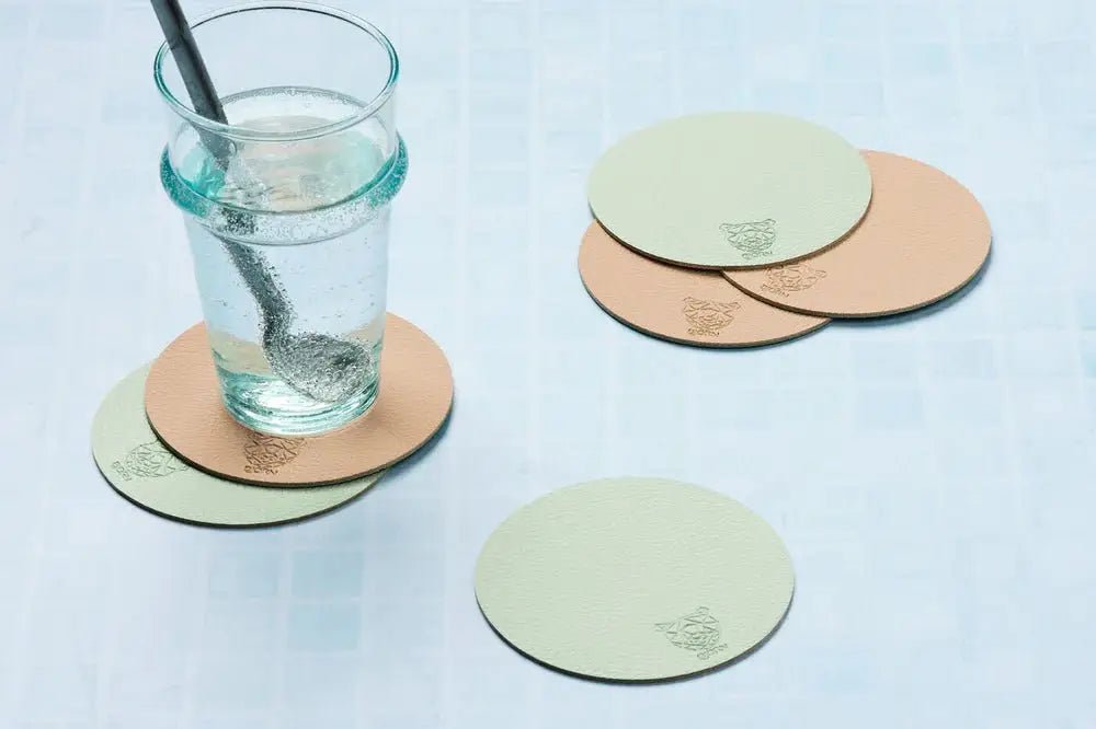 Björn Wendbare Untersetzer "rund" - recyceltes Leder - 6 tlg. - Rosa/Grün kaufen Bjorn Schweiz Webshop Onlineshop