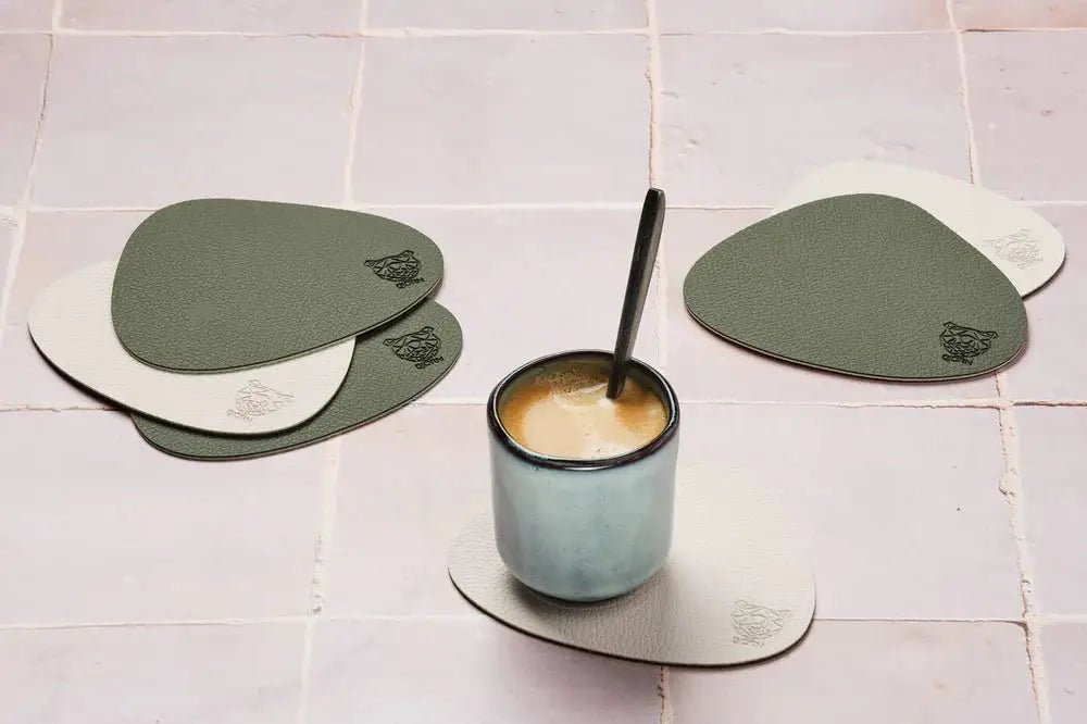 Björn Wendbare Untersetzer "stone" - recyceltes Leder - 6 tlg. - Creme/Grün kaufen Bjorn Schweiz Webshop Onlineshop