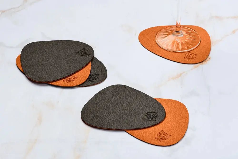 Björn Wendbare Untersetzer "stone" - recyceltes Leder - 6 tlg. - Orange/Braun kaufen Bjorn Schweiz Webshop Onlineshop