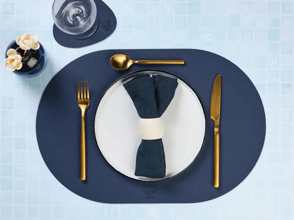 Björn Wendbares Tischset "oval" - recyceltes Leder - 6 tlg. - Blau/Grau kaufen Bjorn Schweiz Webshop Onlineshop
