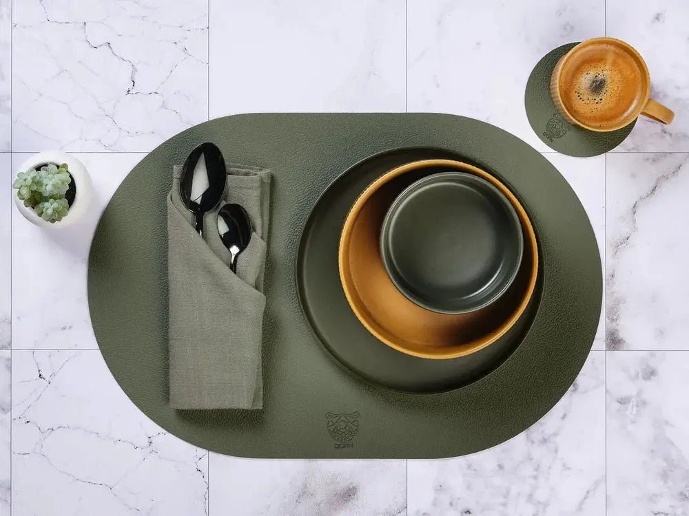 Björn Wendbares Tischset "oval" - recyceltes Leder - 6 tlg. - Creme/Grün kaufen Bjorn Schweiz Webshop Onlineshop