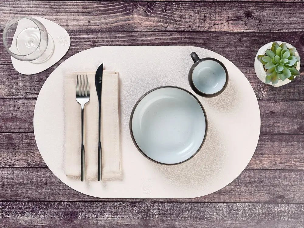 Björn Wendbares Tischset "oval" - recyceltes Leder - 6 tlg. - Creme/Grün kaufen Bjorn Schweiz Webshop Onlineshop