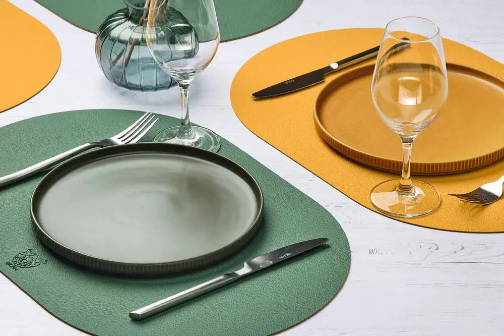 Björn Wendbares Tischset "oval" - recyceltes Leder - 6 tlg. - Gelb/Grün kaufen Bjorn Schweiz Webshop Onlineshop