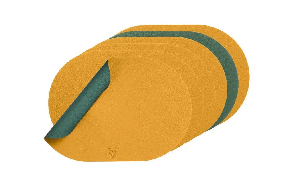Björn Wendbares Tischset "oval" - recyceltes Leder - 6 tlg. - Gelb/Grün kaufen Bjorn Schweiz Webshop Onlineshop