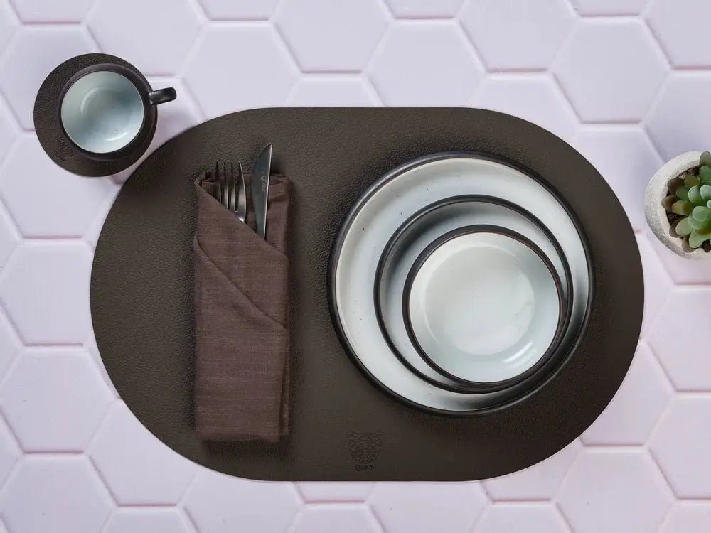 Björn Wendbares Tischset "oval" - recyceltes Leder - 6 tlg. - Orange/Braun kaufen Bjorn Schweiz Webshop Onlineshop