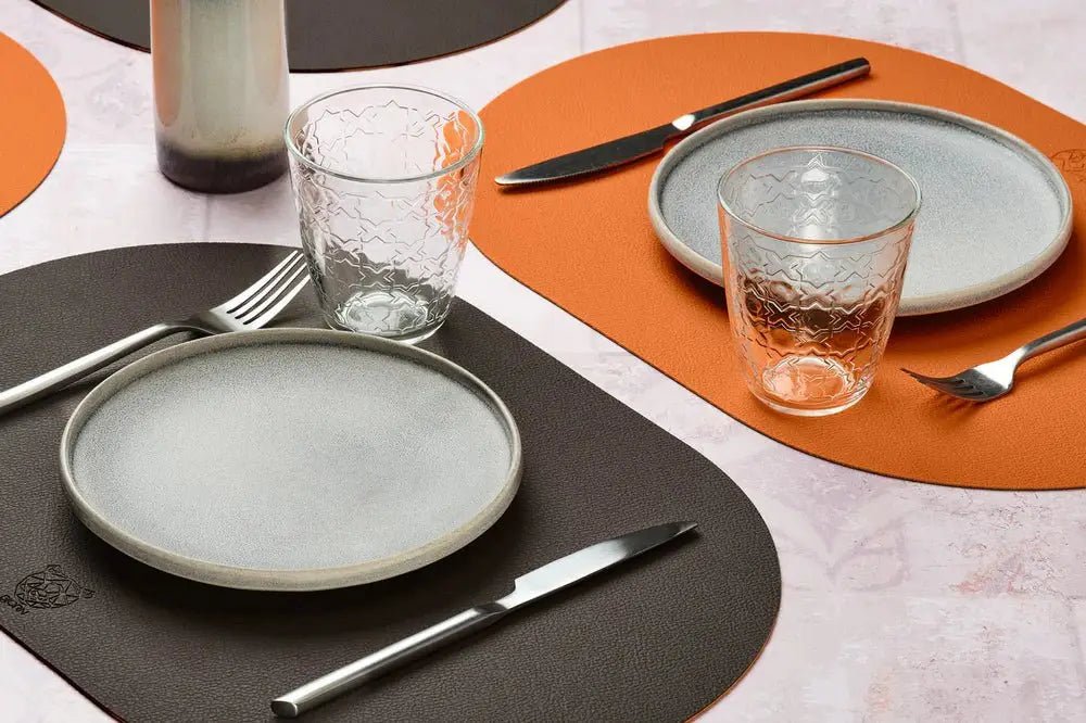 Björn Wendbares Tischset "oval" - recyceltes Leder - 6 tlg. - Orange/Braun kaufen Bjorn Schweiz Webshop Onlineshop