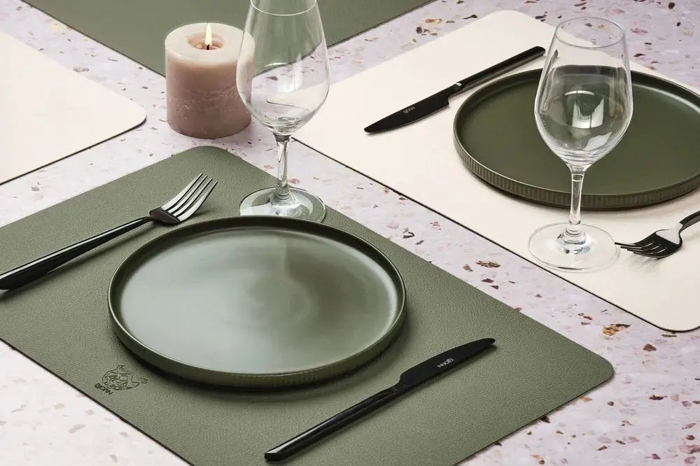 Björn Wendbares Tischset "rechteckig" - recyceltes Leder - 6 tlg. - Creme/Grün kaufen Bjorn Schweiz Webshop Onlineshop