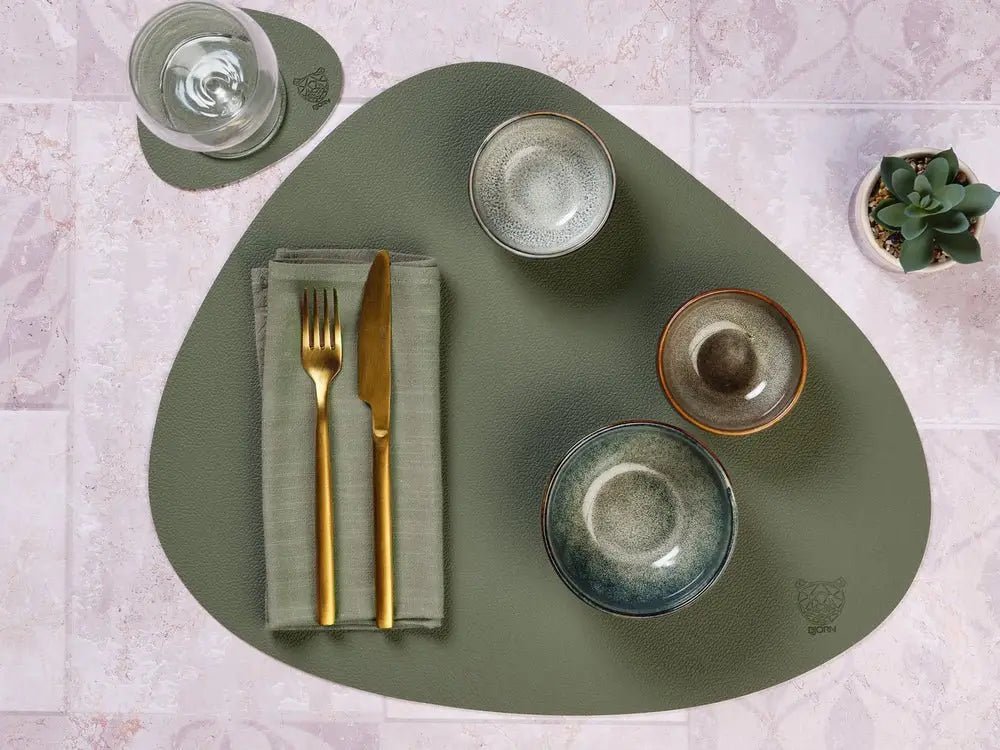 Björn Wendbares Tischset "stone" - recyceltes Leder - 6 tlg. - Creme/Grün kaufen Bjorn Schweiz Webshop Onlineshop