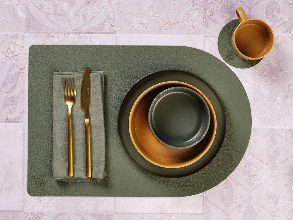 Björn Wendbares Tischset "arcus" - recyceltes Leder - 6 tlg. - Creme/Grün kaufen Bjorn Schweiz Webshop Onlineshop
