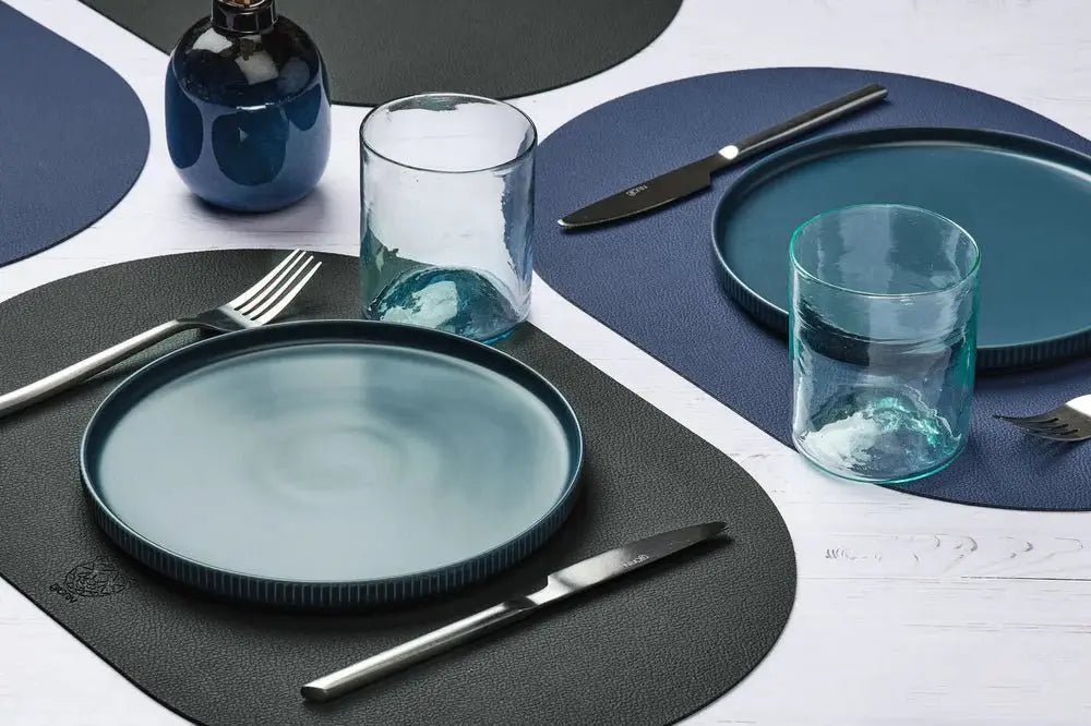 Björn Wendbares Tischset "oval" - recyceltes Leder - 6 tlg. - Blau/Grau kaufen Bjorn Schweiz Webshop Onlineshop