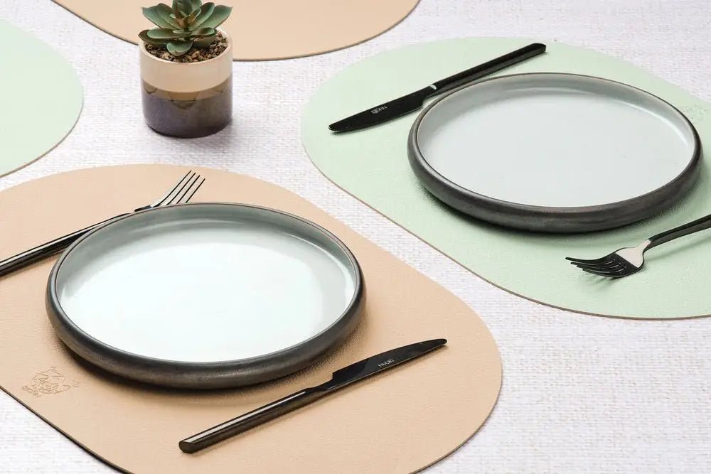 Björn Wendbares Tischset "oval" - recyceltes Leder - 6 tlg. - Rosa/Grün kaufen Bjorn Schweiz Webshop Onlineshop