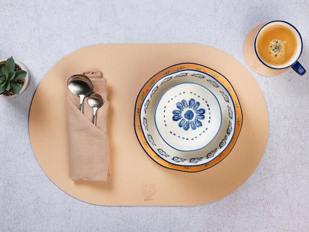 Björn Wendbares Tischset "oval" - recyceltes Leder - 6 tlg. - Rosa/Grün kaufen Bjorn Schweiz Webshop Onlineshop