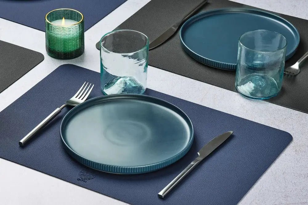 Björn Wendbares Tischset "rechteckig" - recyceltes Leder - 6 tlg. - Blau/Grau kaufen Bjorn Schweiz Webshop Onlineshop
