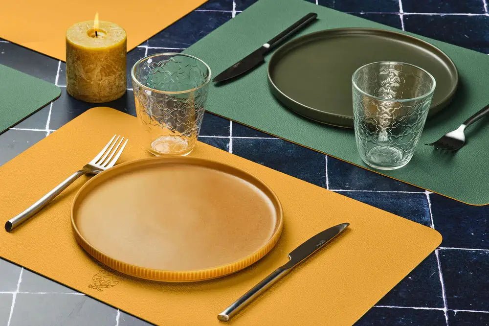Björn Wendbares Tischset "rechteckig" - recyceltes Leder - 6 tlg. - Gelb/Grün kaufen Bjorn Schweiz Webshop Onlineshop