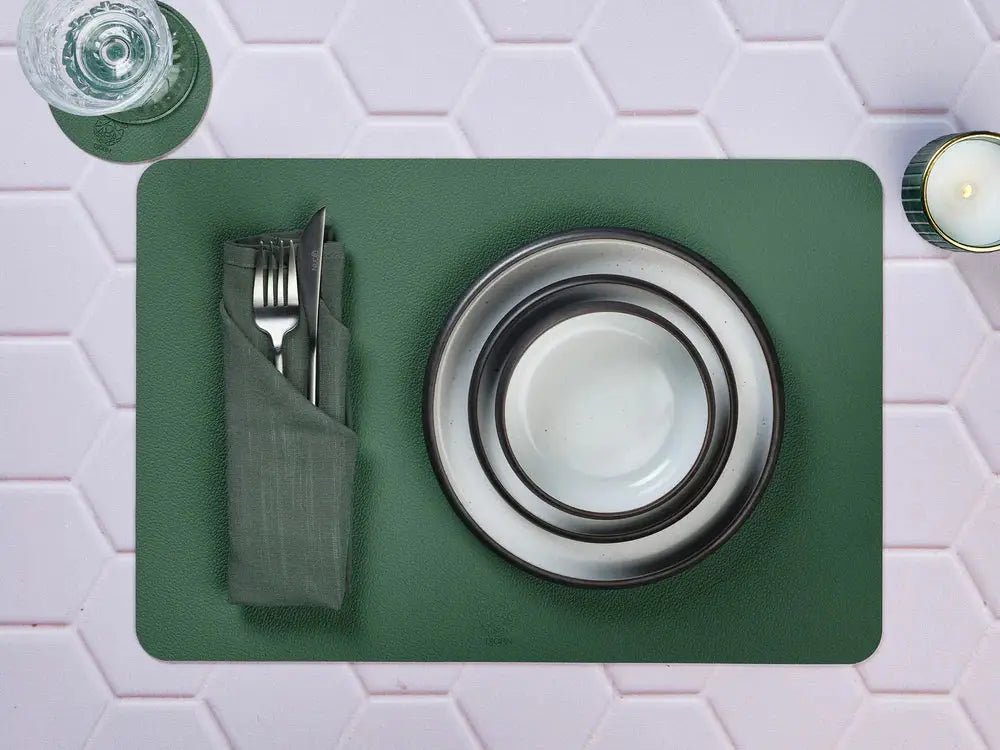 Björn Wendbares Tischset "rechteckig" - recyceltes Leder - 6 tlg. - Gelb/Grün kaufen Bjorn Schweiz Webshop Onlineshop