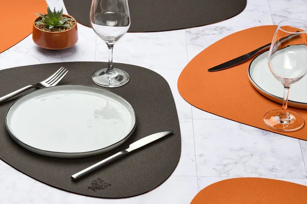 Björn Wendbares Tischset "stone" - recyceltes Leder - 6 tlg. - Orange/Braun kaufen Bjorn Schweiz Webshop Onlineshop